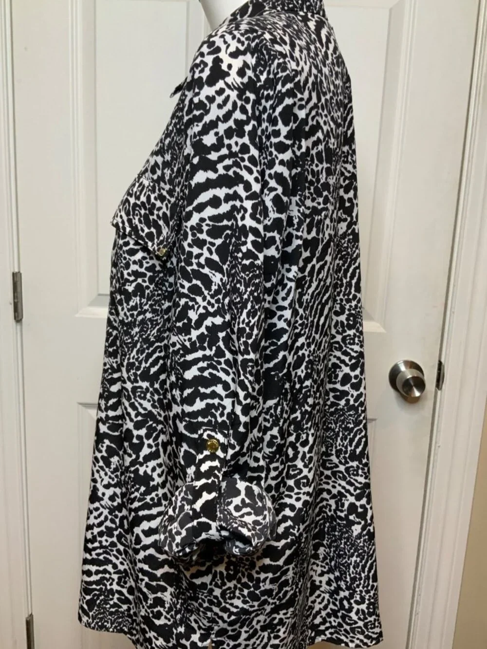 Michael Kors Black White Leopard Print Zip-Up Jacket Size XL